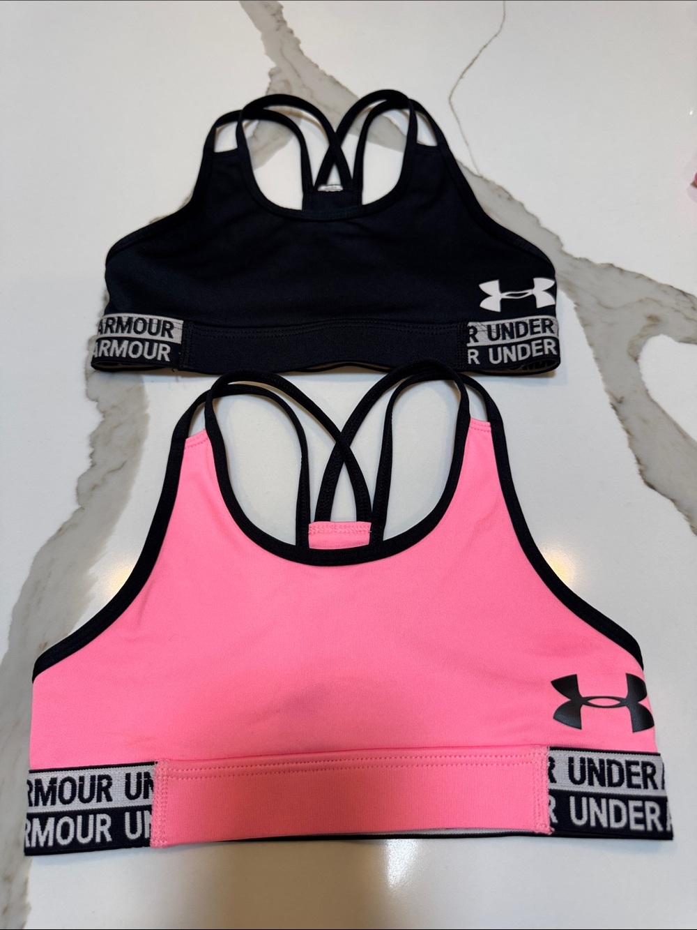 Girls Under Armour Black and Hot Pink bundle of 2 Sports Bras XS